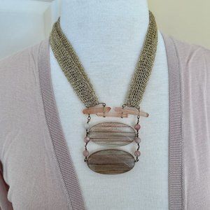 NWT Anthro Knit Chain Necklace Dusty Pink Bead Accents (Sweater Not Included)